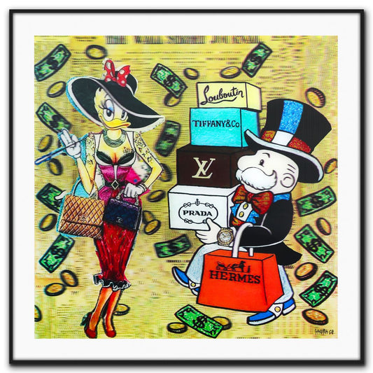 Laura Curiel- Mixed Media Lenticular "Monopoly Man and Daisy Duck"