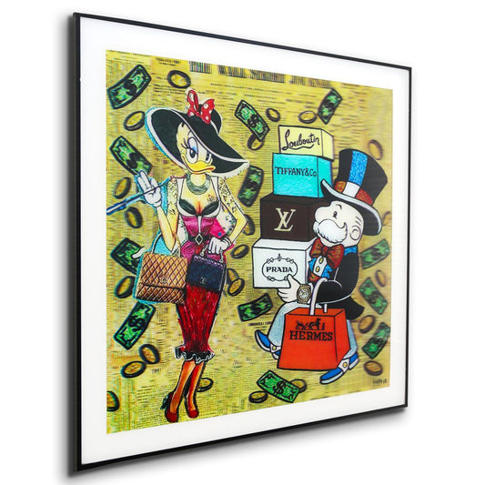 Laura Curiel- Mixed Media Lenticular "Monopoly Man and Daisy Duck"