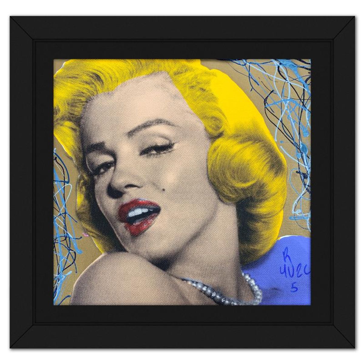 Ringo Daniel Funes, "Marilyn with Pearls" Framed One-of-a-Kind Mixed Media on Canvas, Hand Signed with Letter of Authenticity.