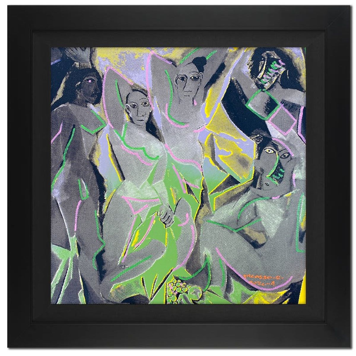 Ringo Daniel Funes, "Picasso Dancers" Framed One-of-a-Kind Mixed Media on Canvas, Hand Signed by the artist and Steve Kaufman (1960-2010) with Letter of Authenticity.