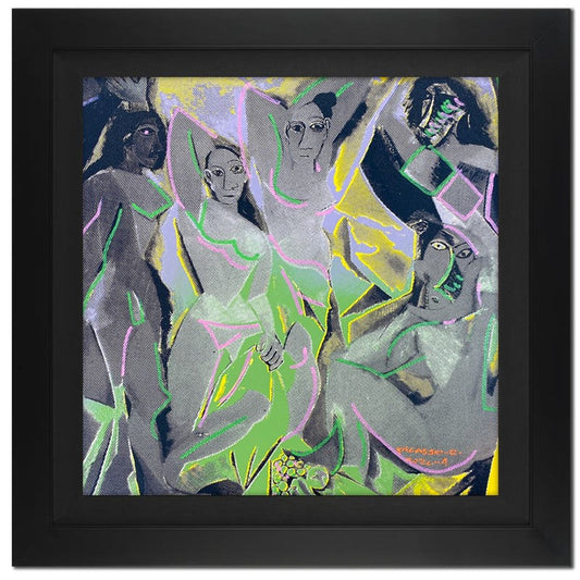Ringo Daniel Funes, "Picasso Dancers" Framed One-of-a-Kind Mixed Media on Canvas, Hand Signed by the artist and Steve Kaufman (1960-2010) with Letter of Authenticity.