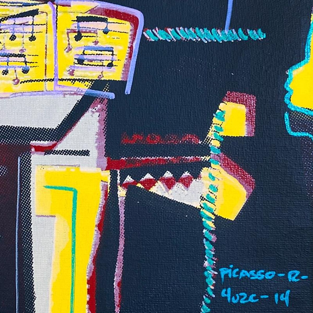 Ringo Daniel Funes, "Picasso Musicians" Framed One-of-a-Kind Mixed Media on Canvas, Hand Signed by the artist and Steve Kaufman (1960-2010) with Letter of Authenticity.