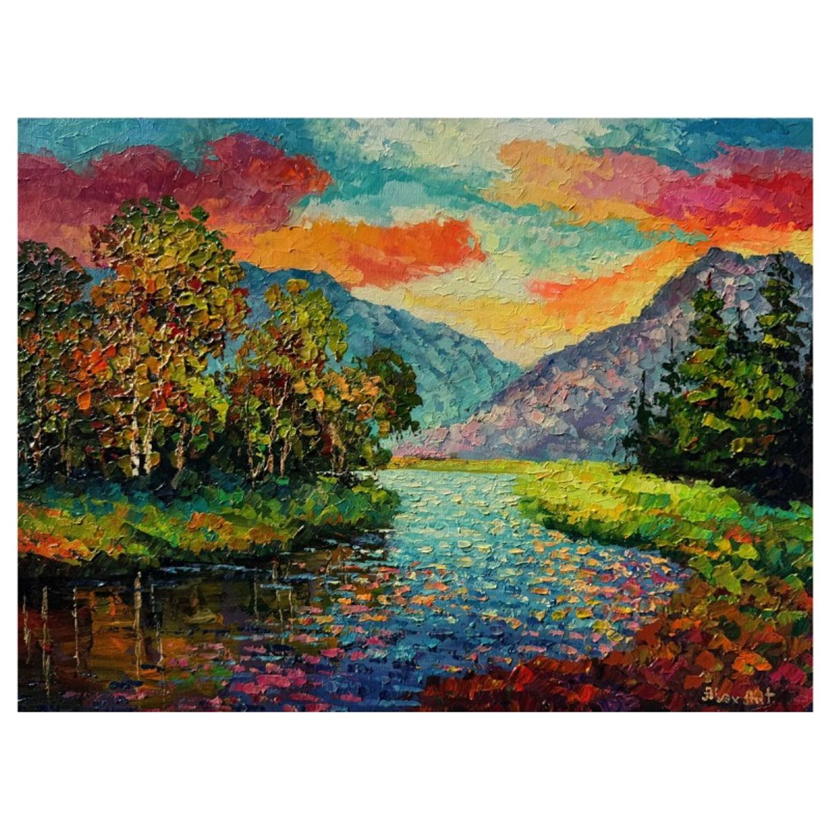 Alexander Antanenka, "Sunset Meadow" Hand Signed Original Painting on Canvas with Letter of Authenticity.