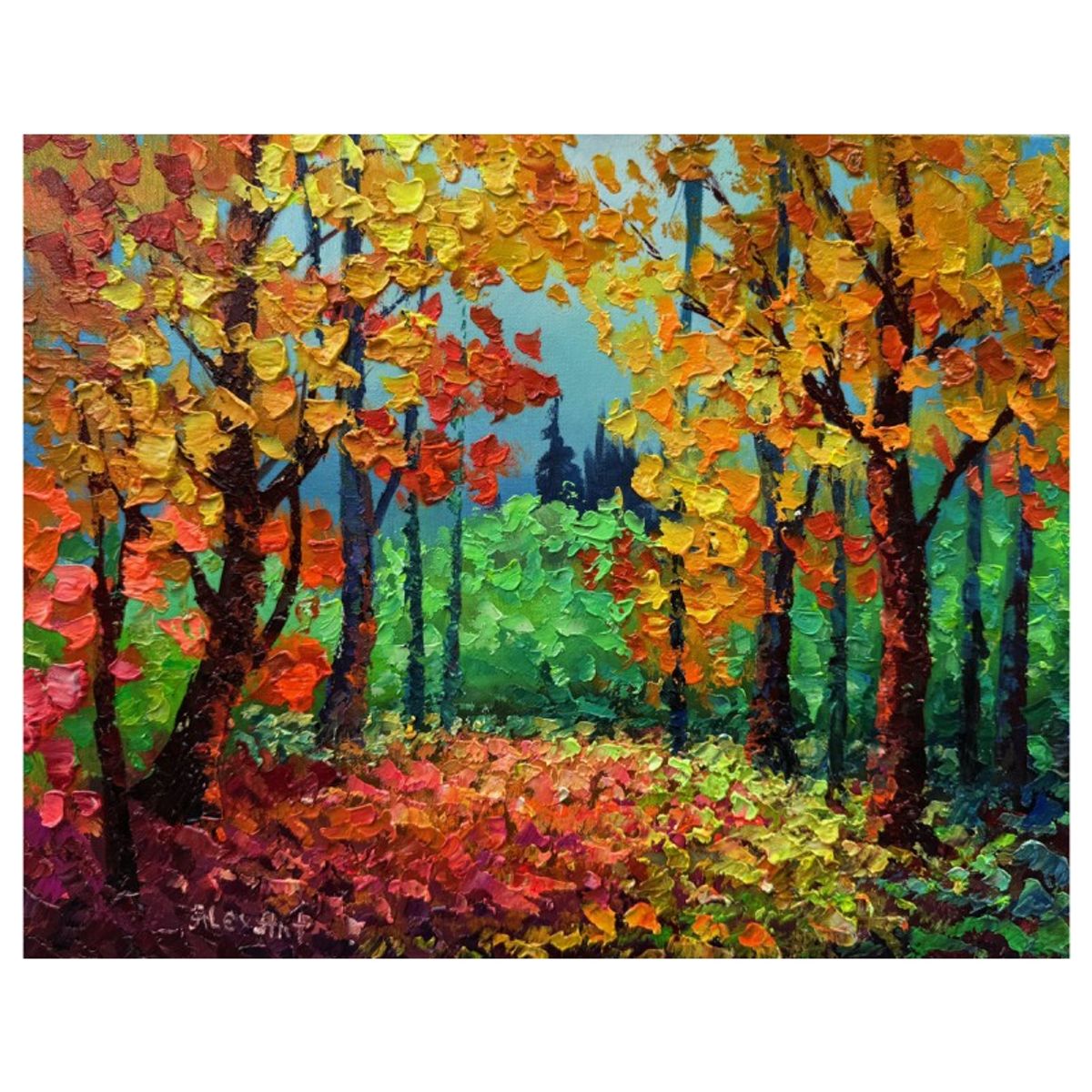 Alexander Antanenka, "Golden Forest" Hand Signed Original Painting on Canvas with Letter of Authenticity.