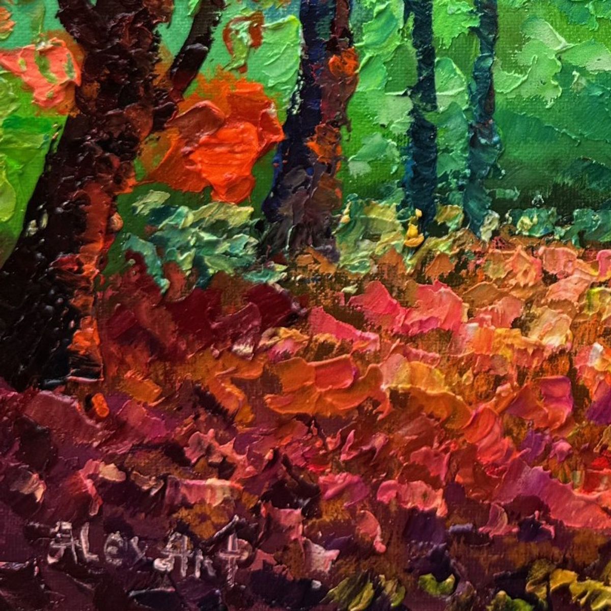 Alexander Antanenka, "Golden Forest" Hand Signed Original Painting on Canvas with Letter of Authenticity.
