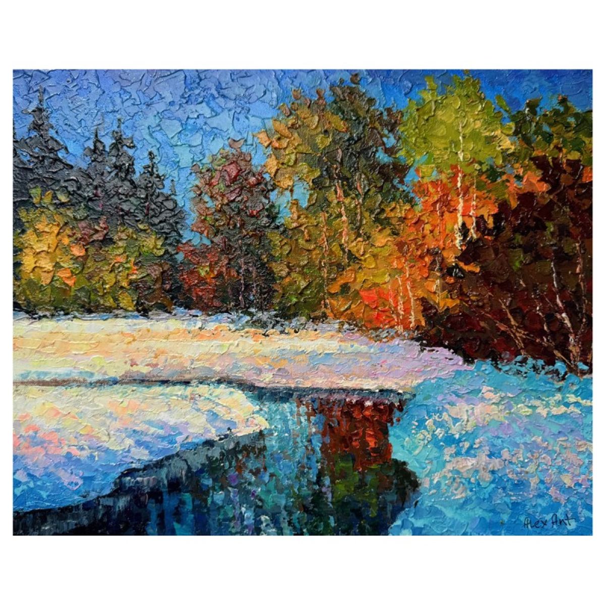 Alexander Antanenka, "Winter Creek" Hand Signed Original Painting on Canvas with Letter of Authenticity.