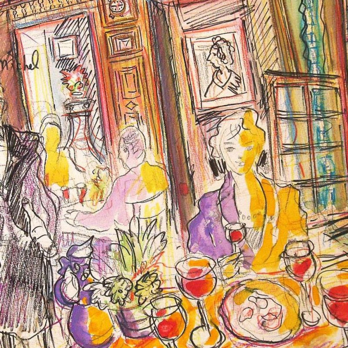 Wayne Ensrud, "Auberge de L'ill, France (3-star French restaurant)" Mixed Media Original Artwork; Hand Signed; COA