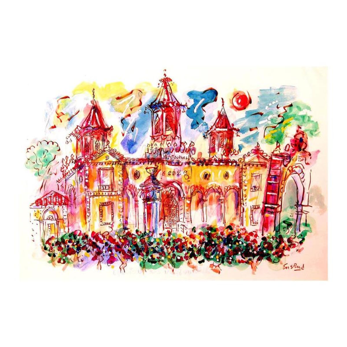 Wayne Ensrud, "Chateau Cos D'Estournel" Mixed Media Original Artwork; Hand Signed; COA