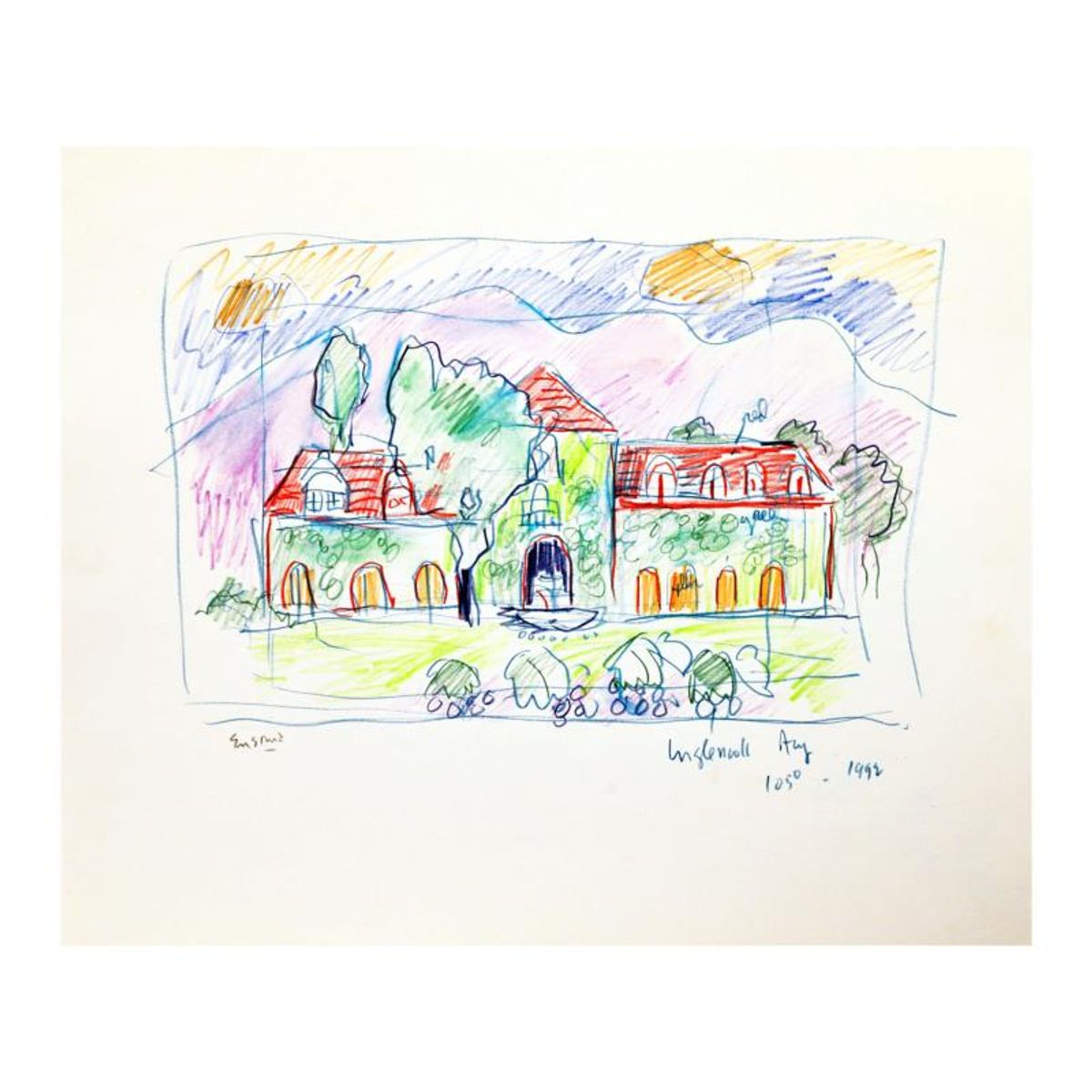 Wayne Ensrud, "Inglenook Winery, Napa Valley" Mixed Media Original Artwork; Hand Signed; COA