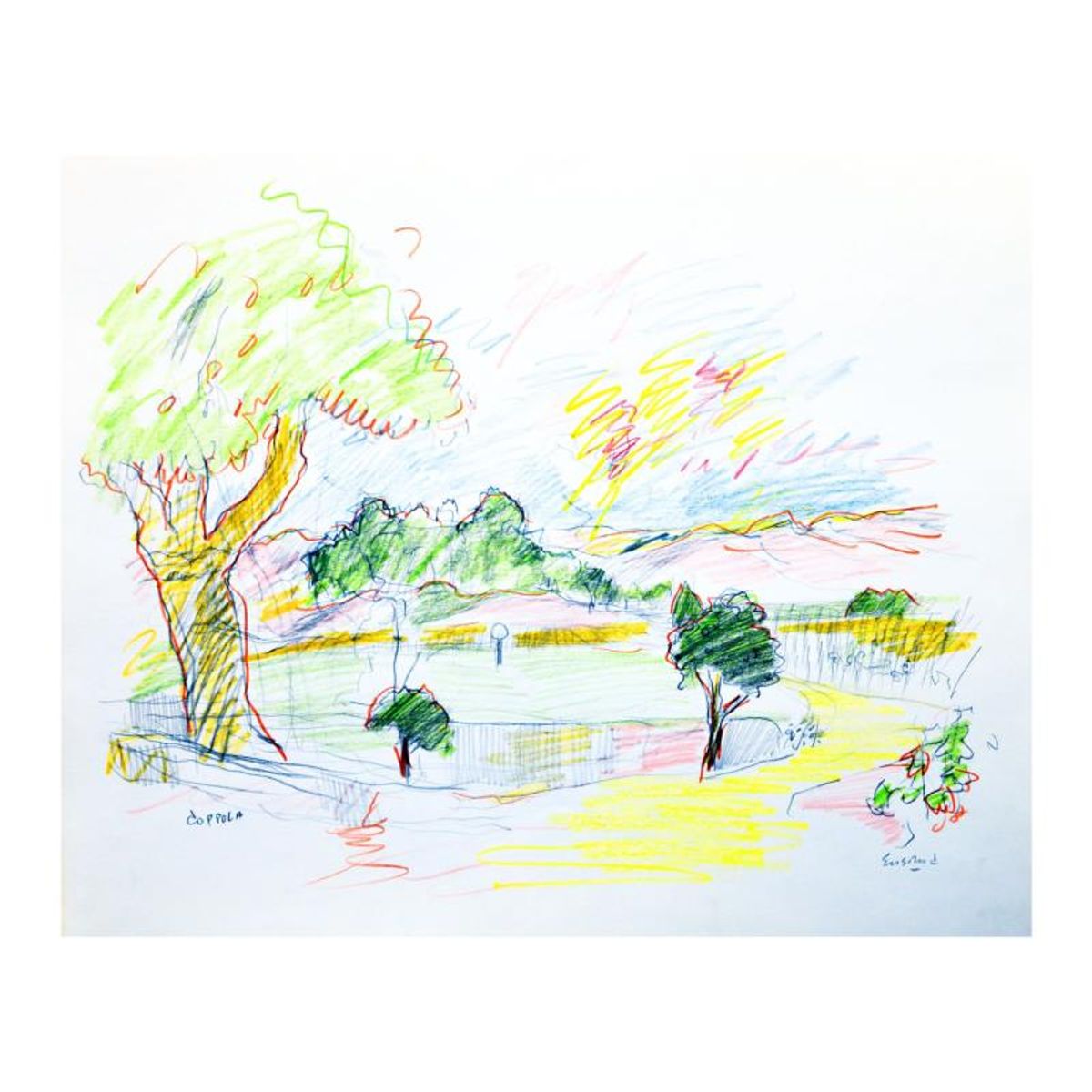 Wayne Ensrud, "Niebaum-Coppola Vineyard, Napa Valley" Pencil Original Artwork; Hand Signed; COA