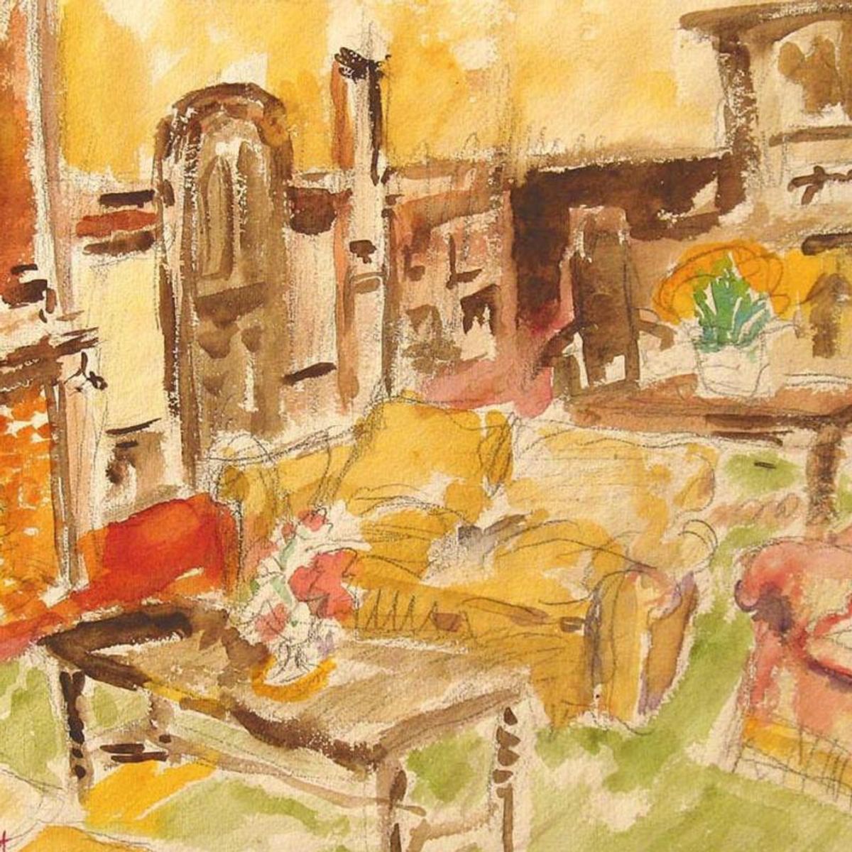 Wayne Ensrud, "The Library of Chateau Bouscaut" Watercolor Original Artwork; Hand Signed; COA