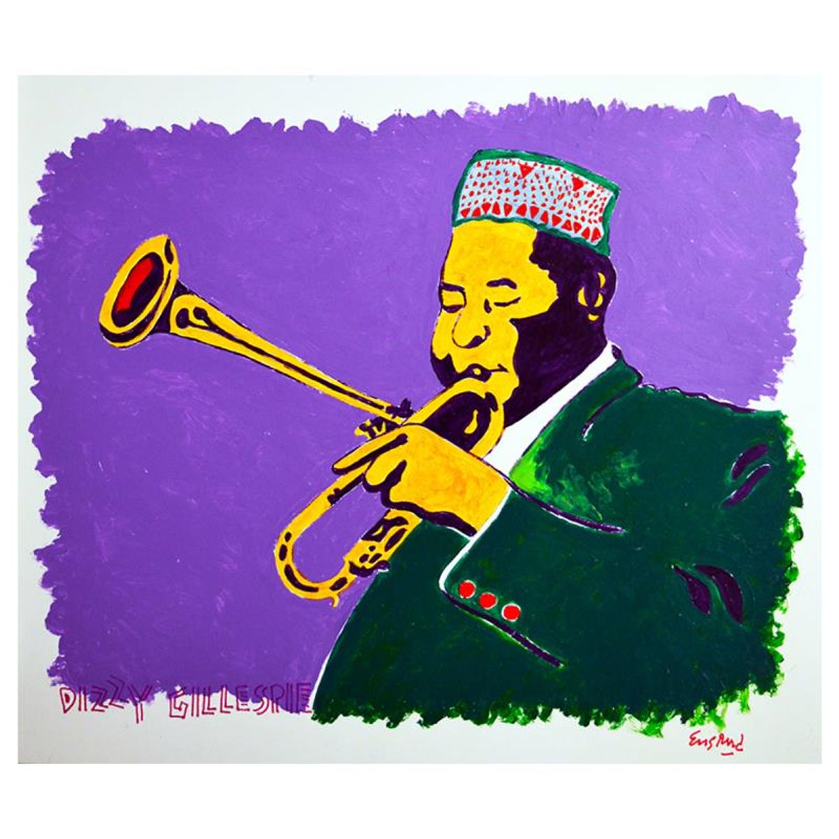 Wayne Ensrud, "Dizzy Gillespie" Hand Signed Original Painting with Letter of Authenticity.