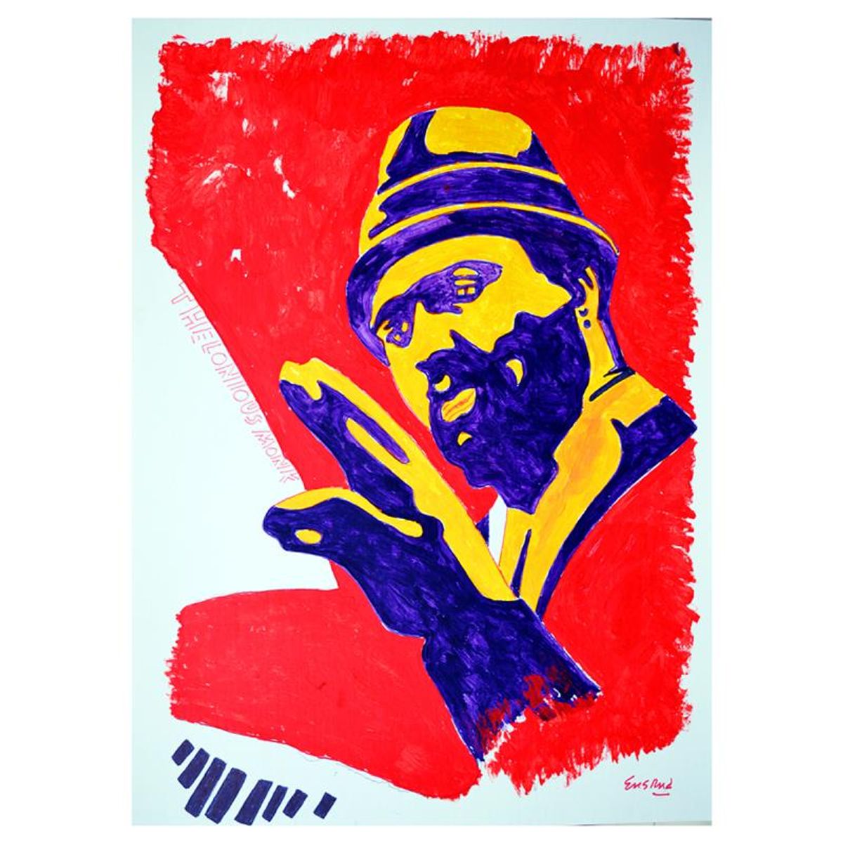 Wayne Ensrud, "Thelonius Monk" Hand Signed Original Painting with Letter of Authenticity.