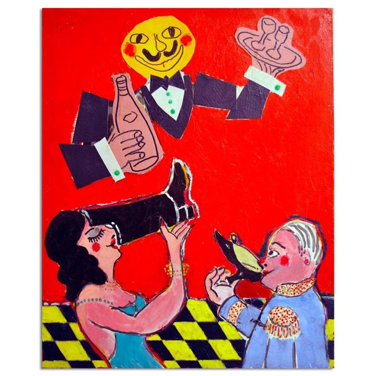 Wayne Ensrud, "Bottoms Up" Mixed Media Original Artwork with COA.
