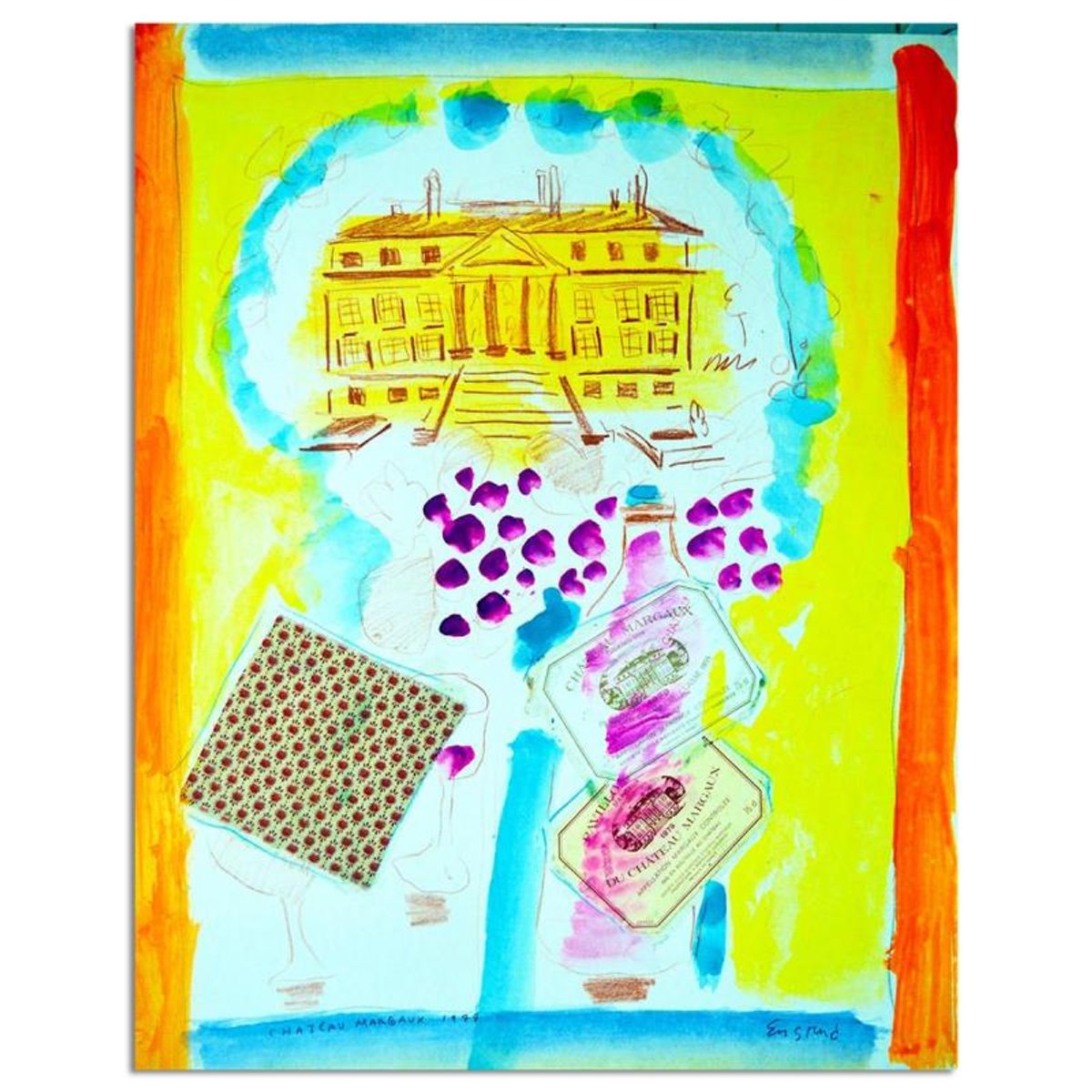 Wayne Ensrud, "Chateau Margaux With 1979 Wine Label" Mixed Media Original Artwork with COA.