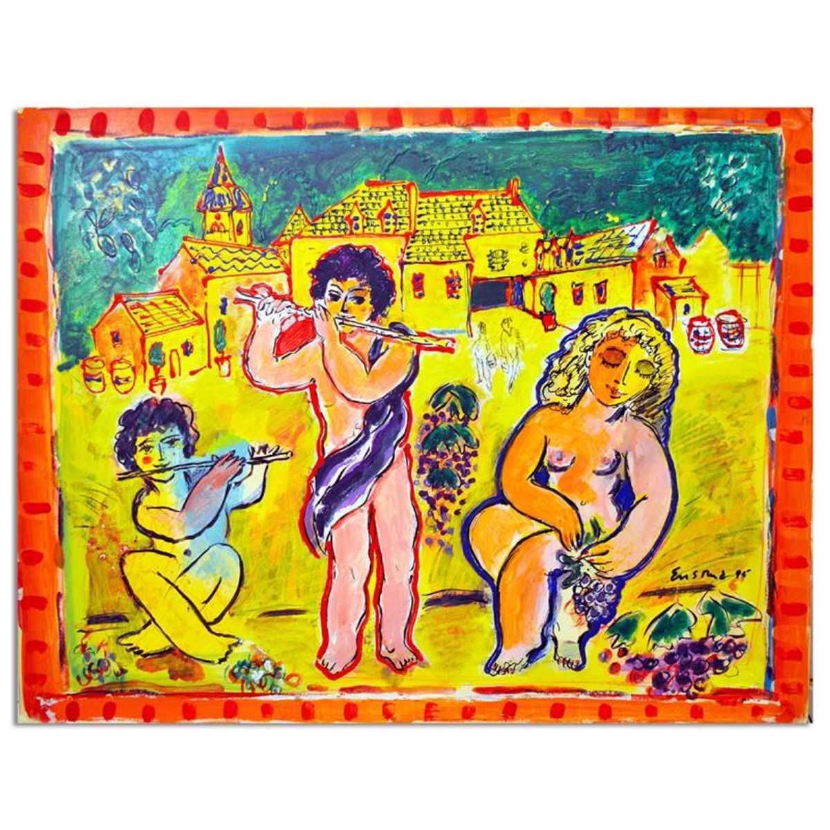 Wayne Ensrud, "Serenade At Chambolle Musigny, Burgundy" Mixed Media Original Artwork with COA.