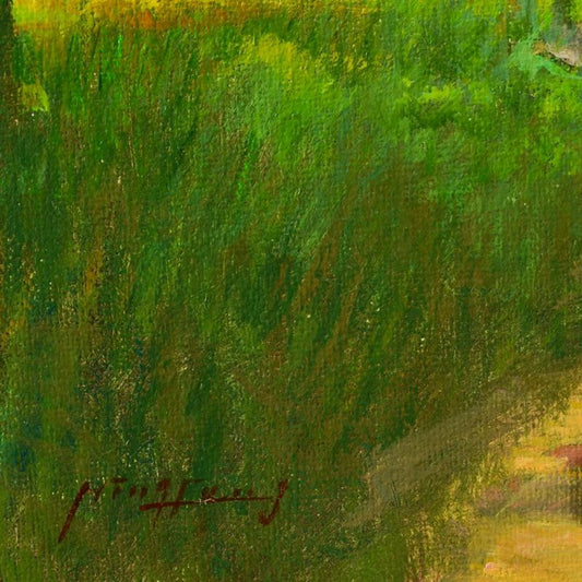 Ming Feng, "Autumn Retreat" Original Oil Painting on Canvas, Hand Signed with Letter of Authenticity.
