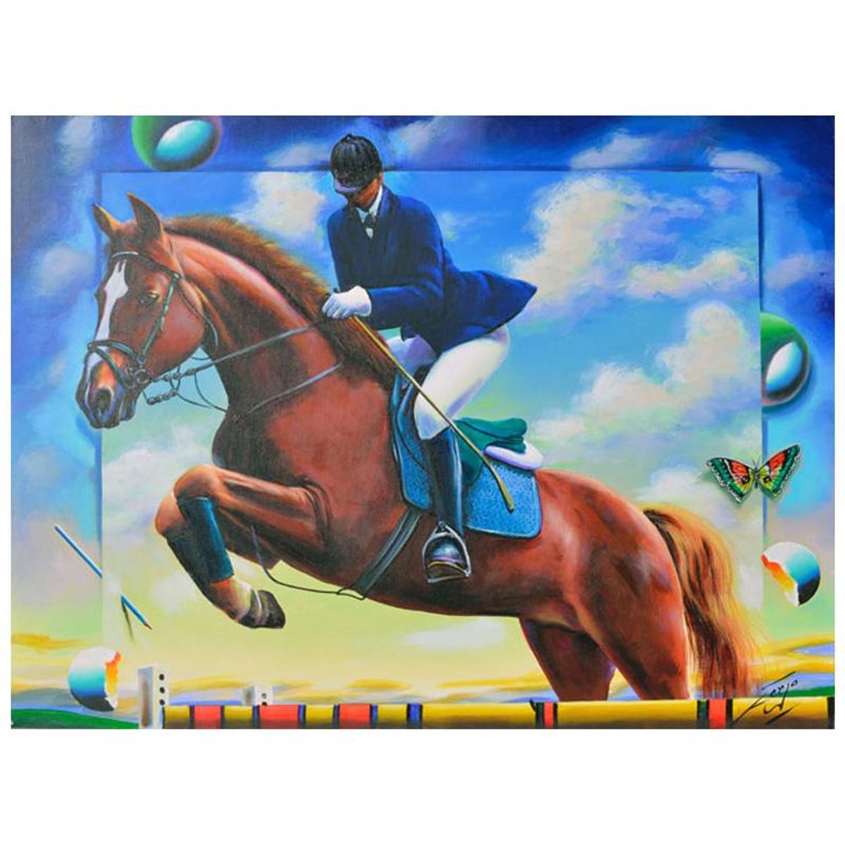 Ferjo, "Clearing the Obstacle" Original Painting on Canvas, Hand Signed with Letter of Authenticity.