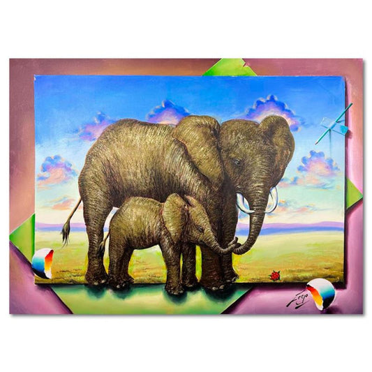 Ferjo, "Trunks of Love" Hand Signed Original Painting on Canvas with Letter of Authenticity.