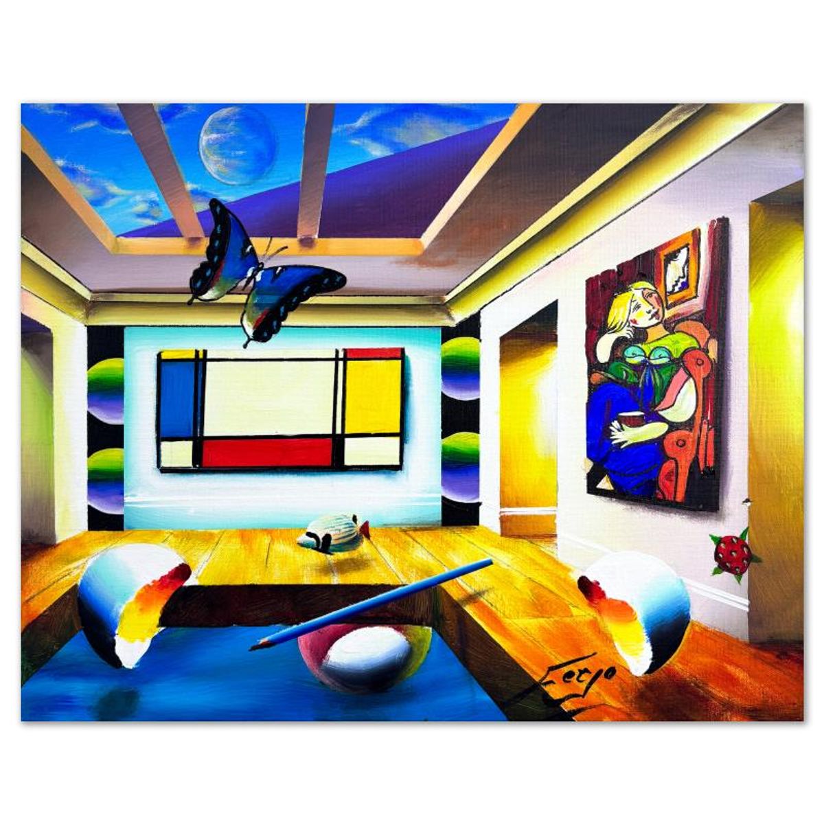 Ferjo, Hand Signed Original Painting on Canvas with Letter of Authenticity.