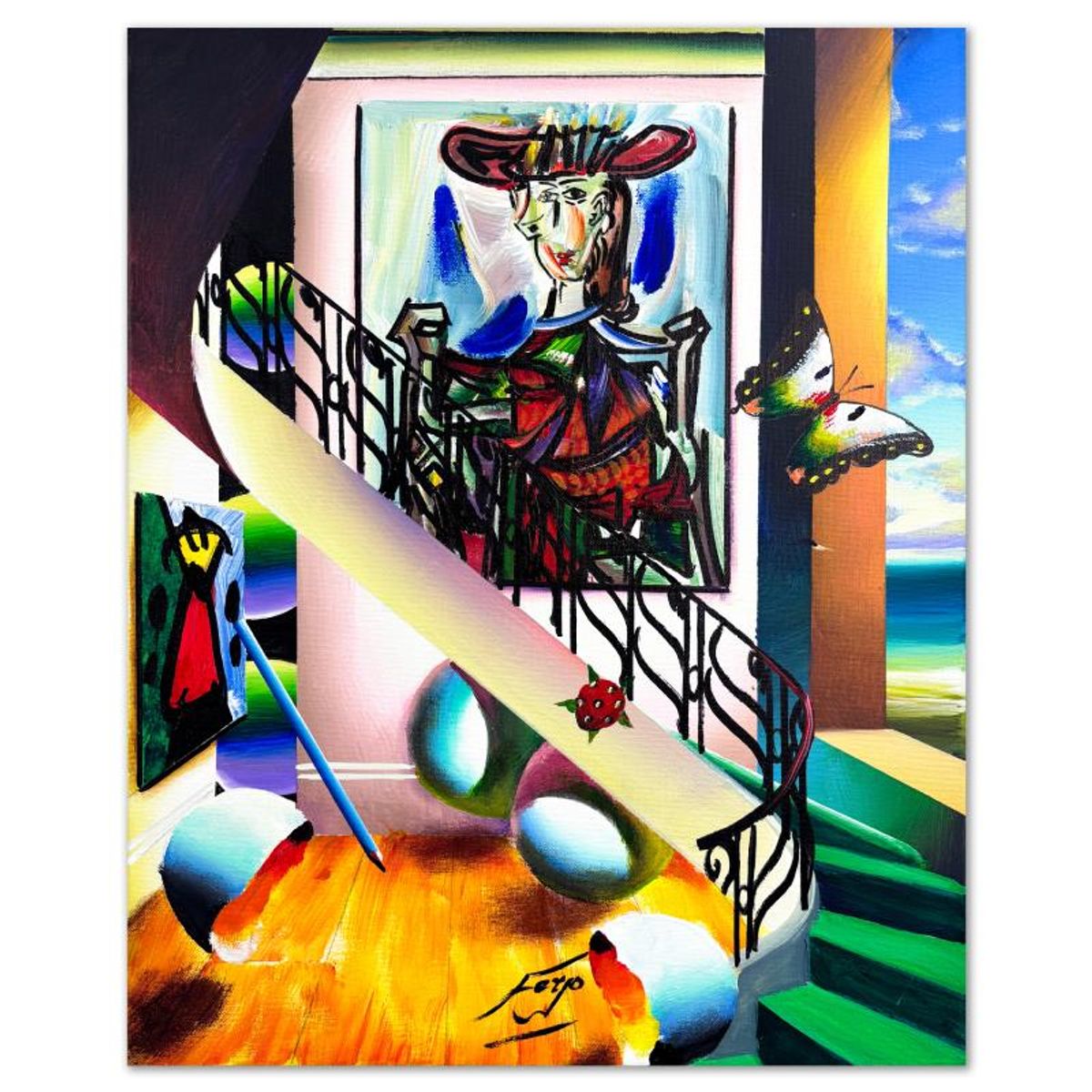 Ferjo, Hand Signed Original Painting on Canvas with Letter of Authenticity.