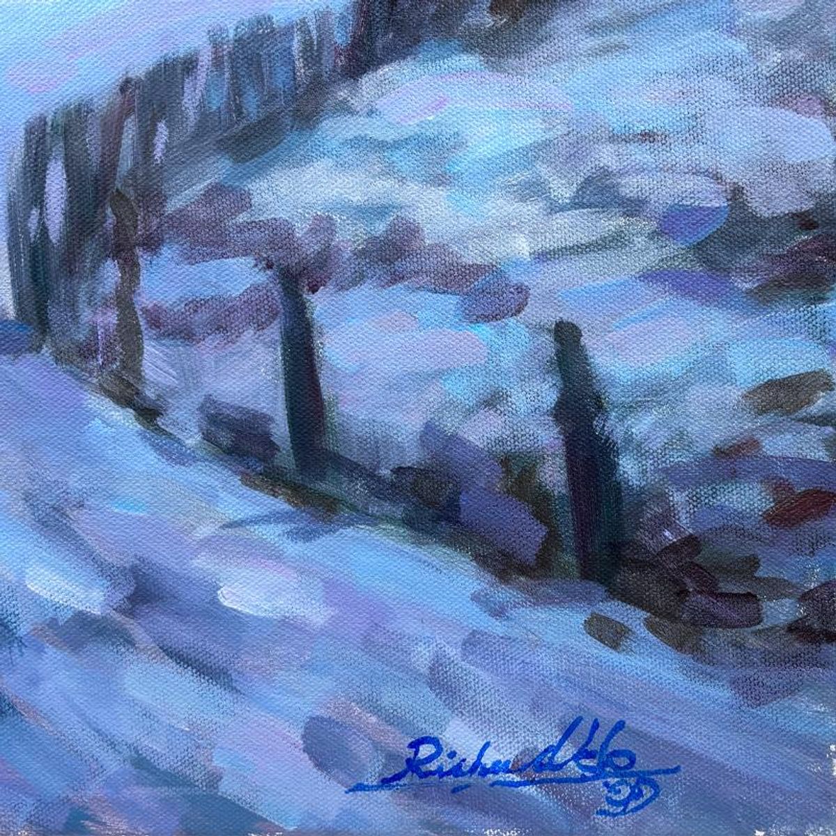 Richard Ho, "At the Plaza, Winter" Original Acrylic Painting on Canvas, Hand Signed with Letter of Authenticity.