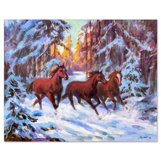 Richard Ho, "Three Yearlings" Original Acrylic Painting on Canvas, Hand Signed with Letter of Authenticity.