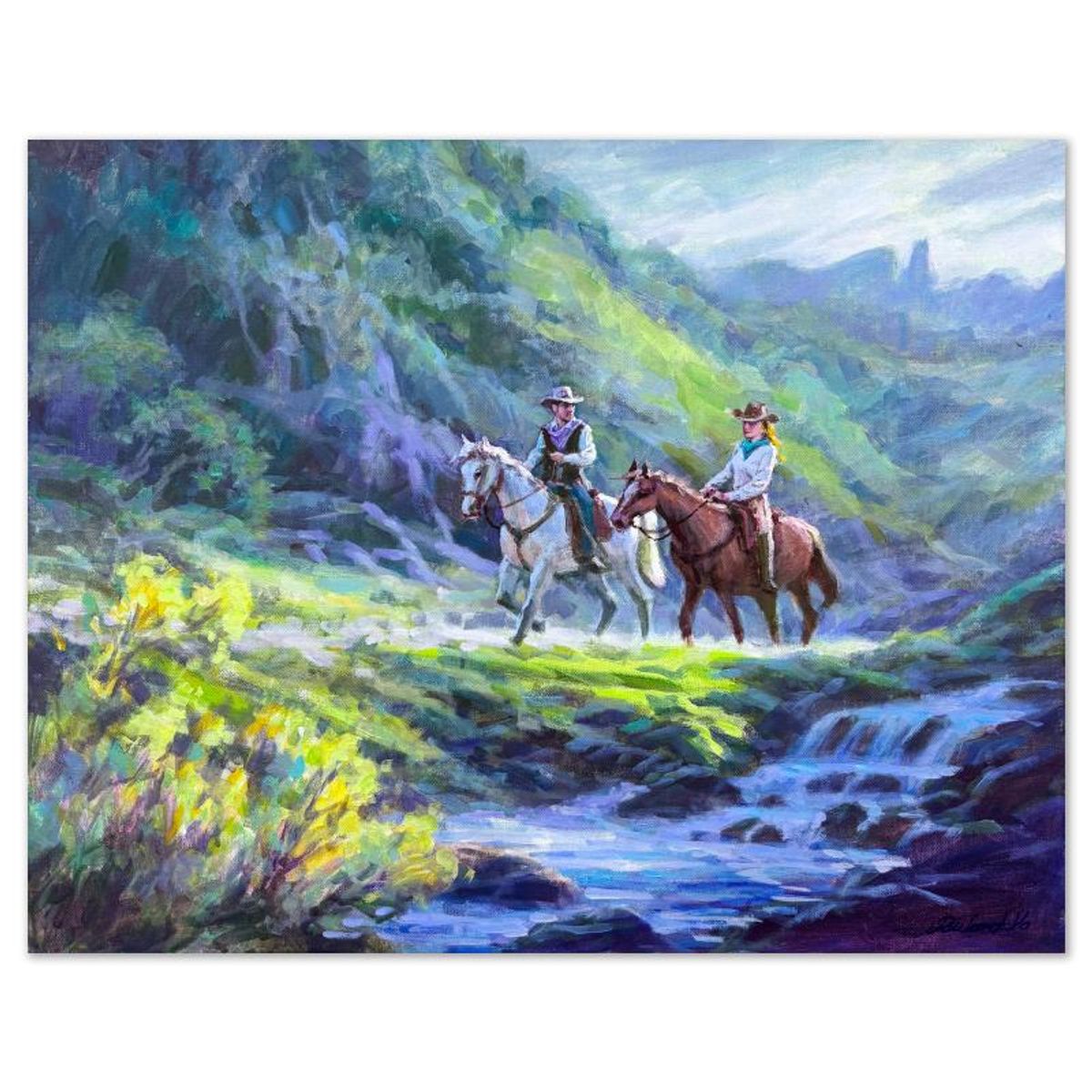 Richard Ho, "Heading Up River" Original Acrylic Painting on Canvas, Hand Signed with Letter of Authenticity.