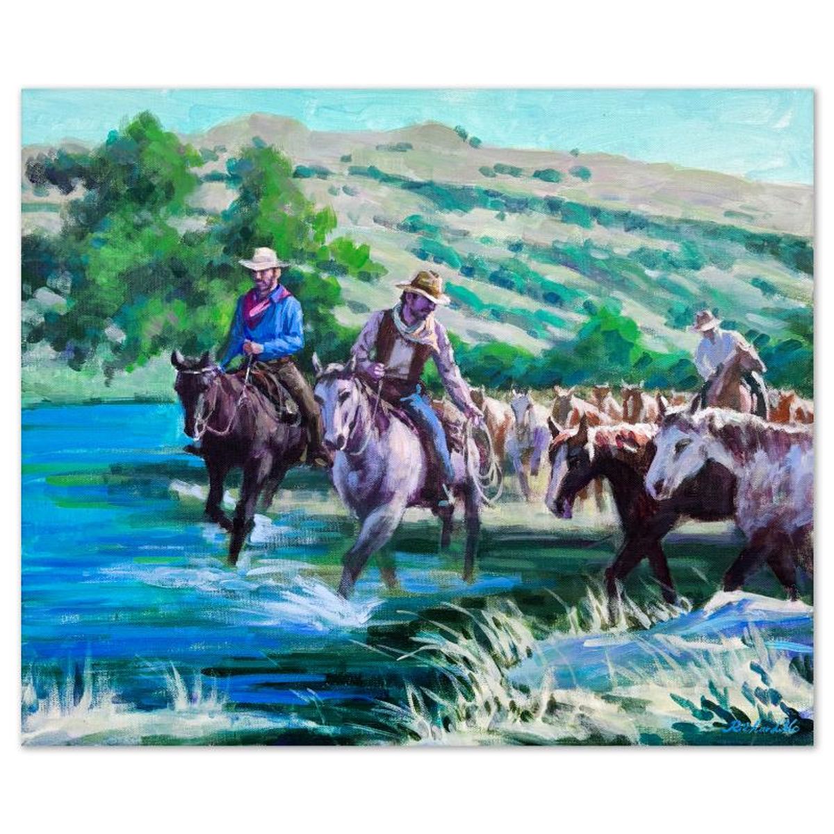 Richard Ho, "Round Up" Original Acrylic Painting on Canvas, Hand Signed with Letter of Authenticity.