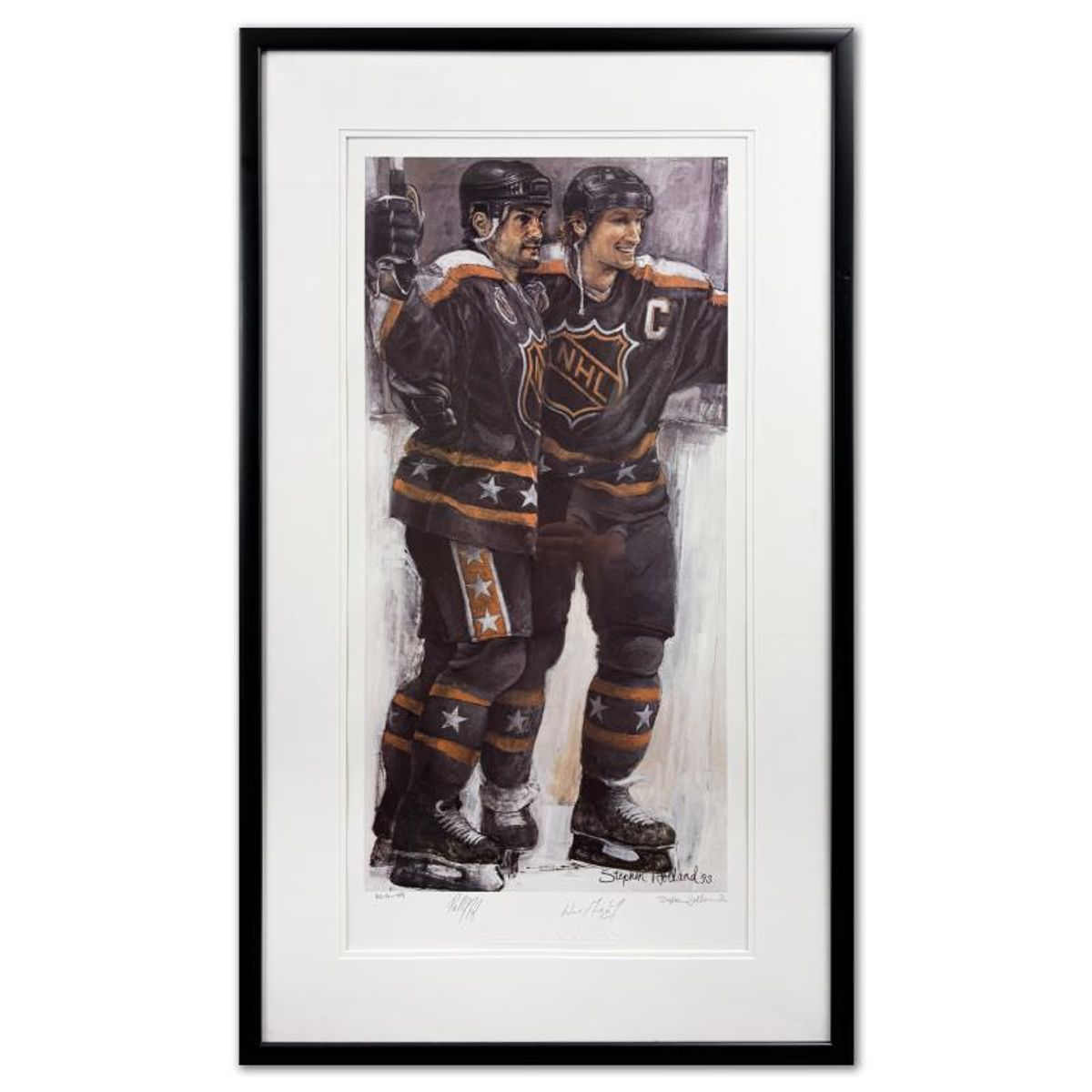 Stephen Holland, "All Time Scorers" Framed Limited Edition Offset Lithograph, HC Numbered 16/99 and Hand Signed by the Artist and Wayne Gretzky with Certificate of Authenticity.