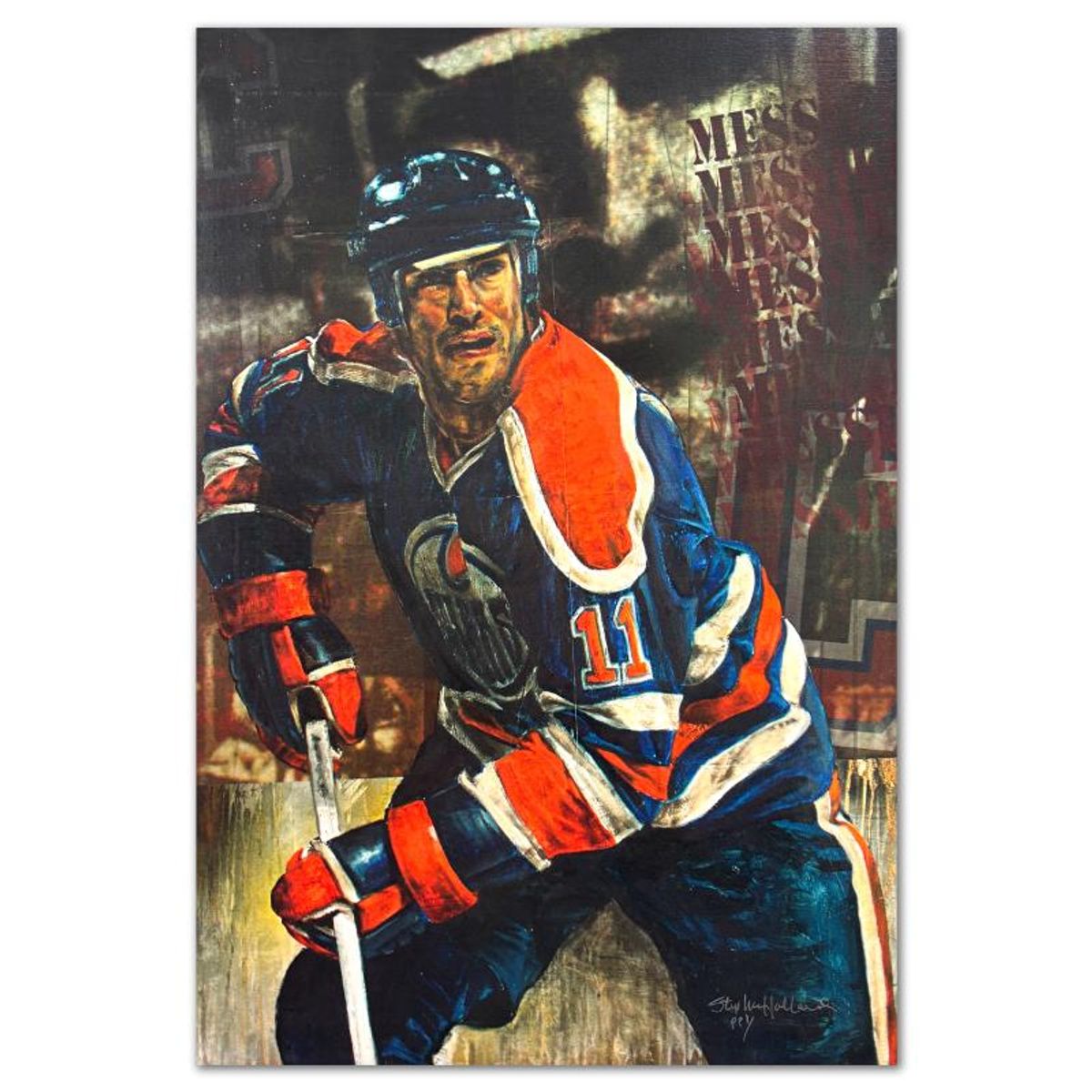 Stephen Holland, "Mark Messier" Limited Edition on Canvas, PP Numbered 1 and Hand Signed with Certificate of Authenticity. (Disclaimer)