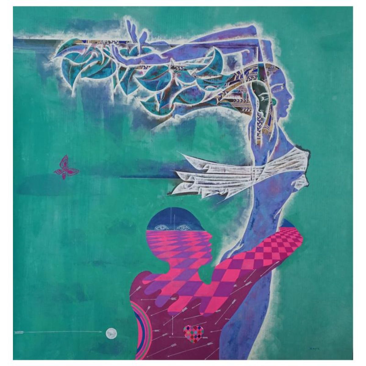 Lu Hong, "Apollo & Daphne I" Original Mixed Media Painting, Hand Signed and with Letter of Authenticity.