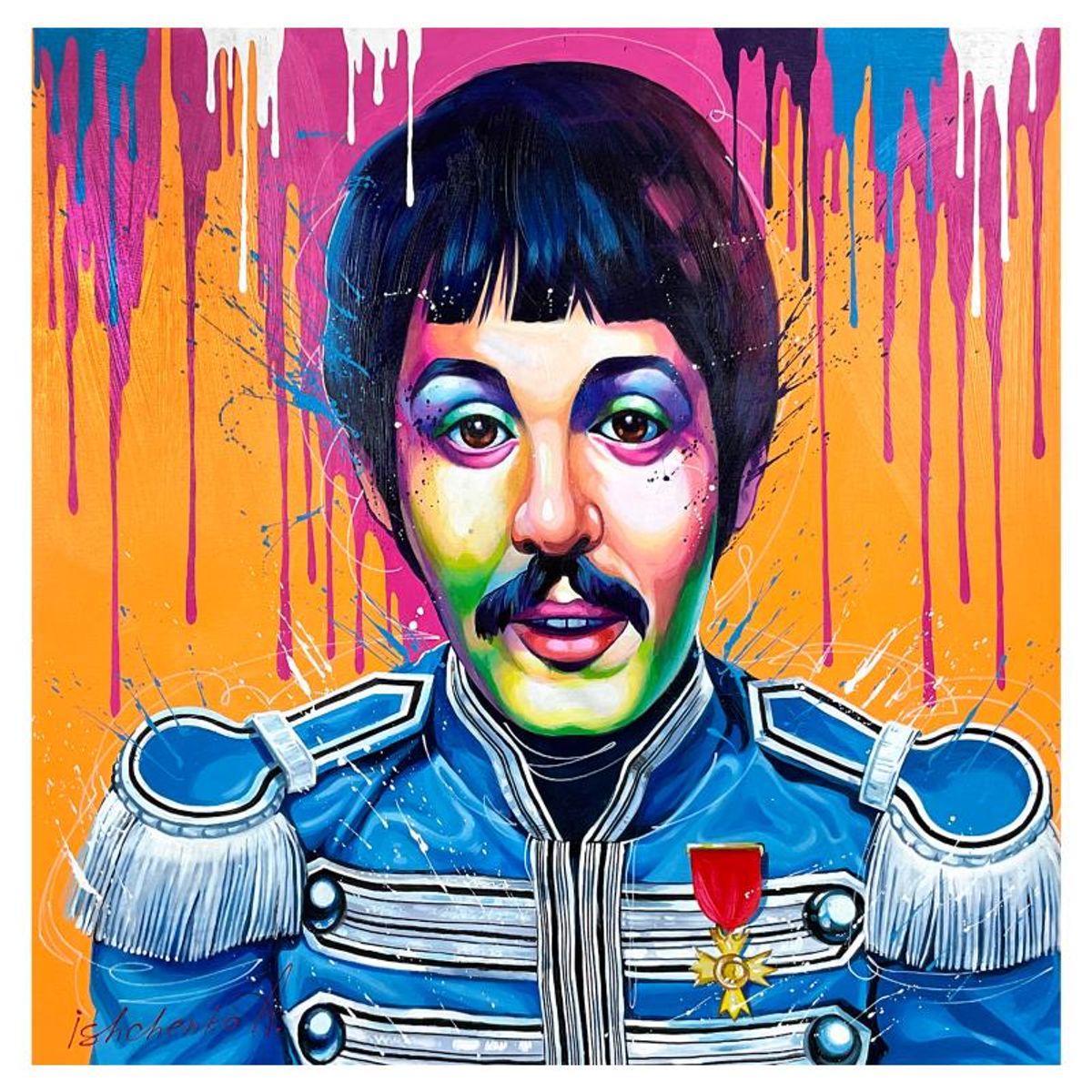 Alexander Ishchenko, "Paul McCartney" Original Acrylic Painting on Canvas, Hand Signed with Letter Authenticity.