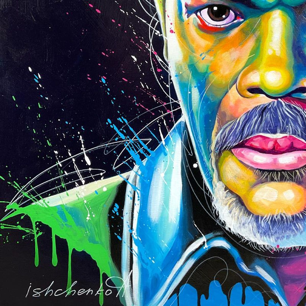Alexander Ishchenko, "Samuel Jackson" Original Acrylic Painting on Canvas, Hand Signed with Letter Authenticity.