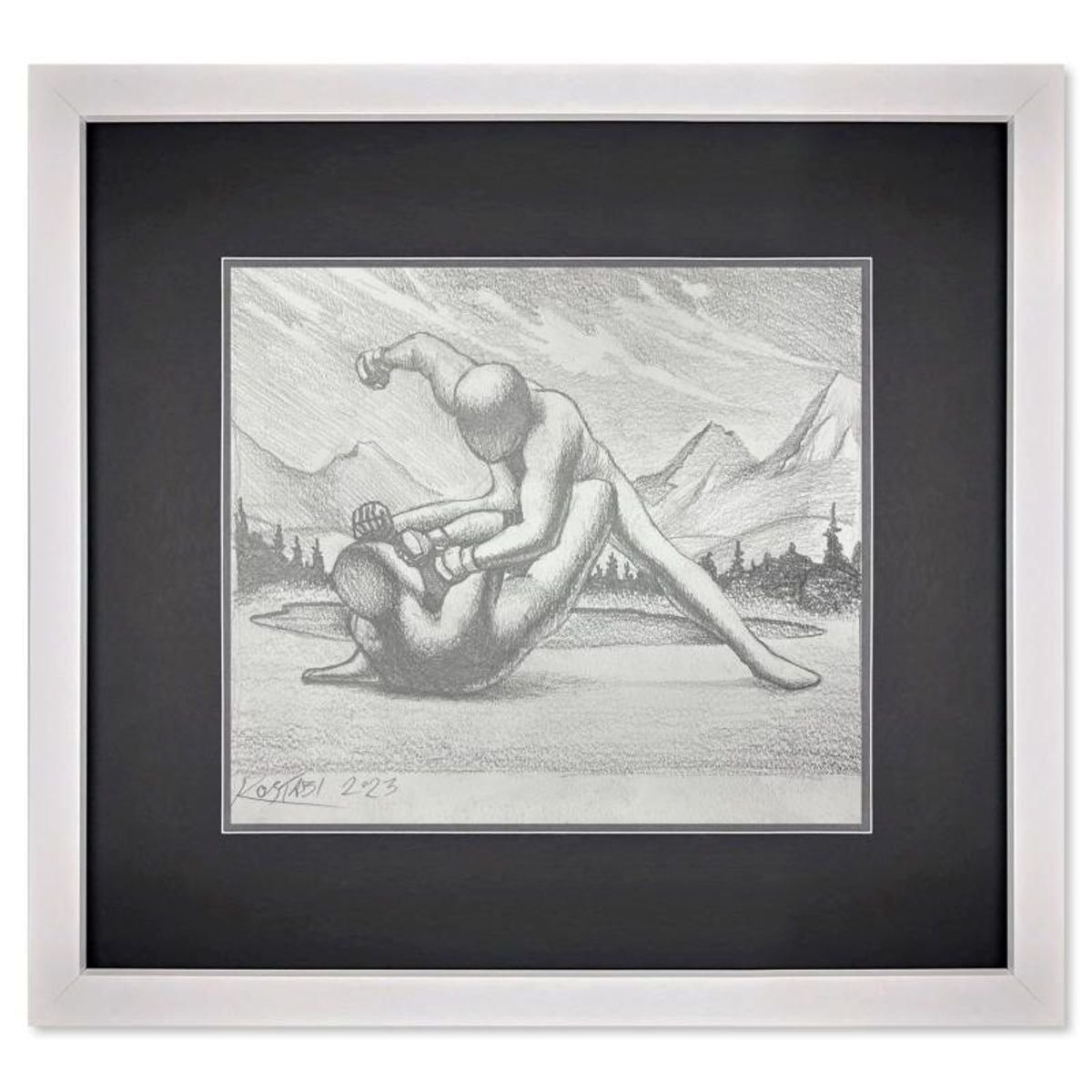 Mark Kostabi, "Let this be Known" Framed Original Drawing on Paper, Hand Signed with Certificate of Authenticity.