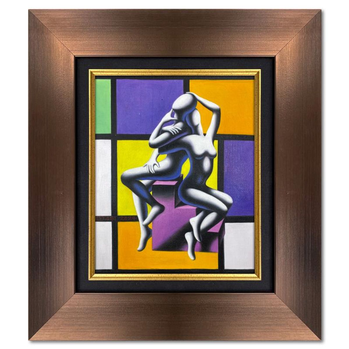Mark Kostabi, "Steps of Inspiration" Framed Original Oil Painting on Canvas, Hand Signed with Letter of Authenticity.