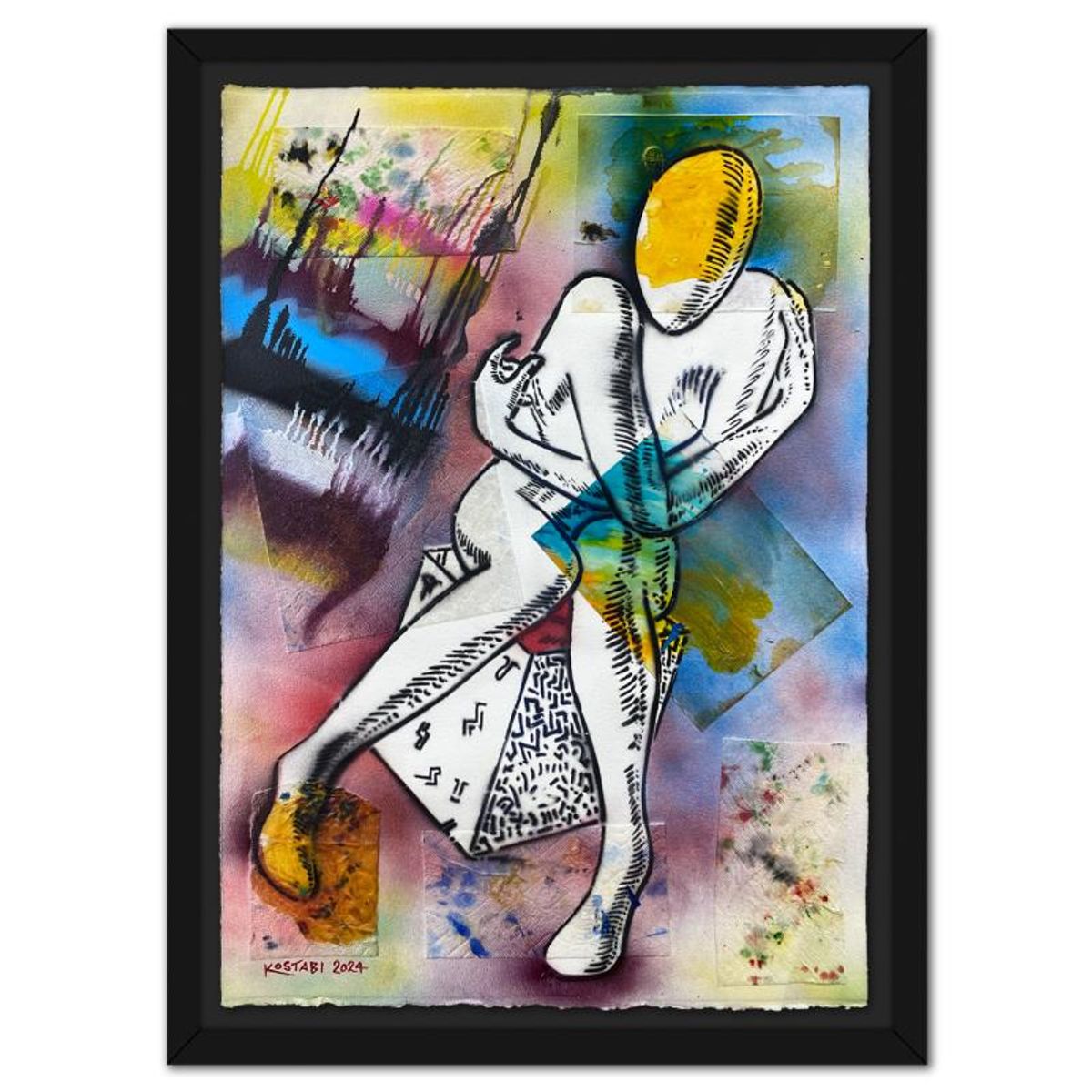 Mark Kostabi, "A Journey of Self Discovery" Framed Original Mixed Media Painting, Hand Signed with Certificate of Authenticity.