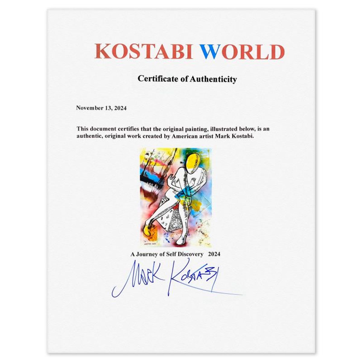 Mark Kostabi, "A Journey of Self Discovery" Framed Original Mixed Media Painting, Hand Signed with Certificate of Authenticity.