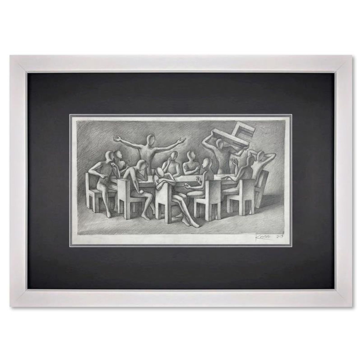 Mark Kostabi, "The New Chairman" Framed Original Drawing on Paper, Hand Signed with Certificate of Authenticity