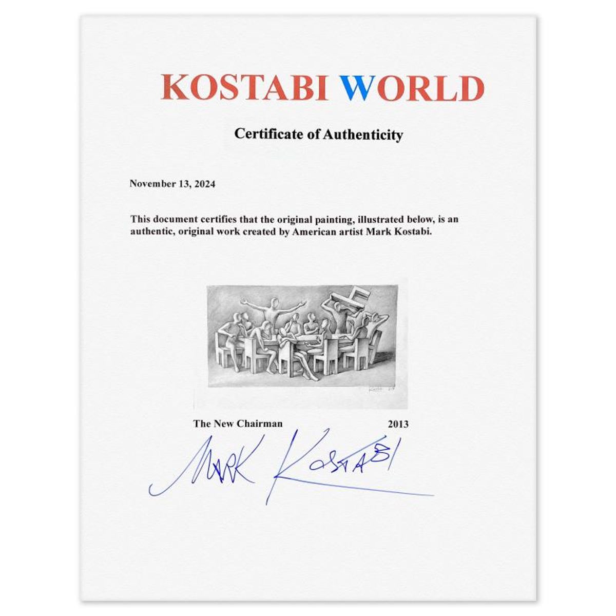 Mark Kostabi, "The New Chairman" Framed Original Drawing on Paper, Hand Signed with Certificate of Authenticity