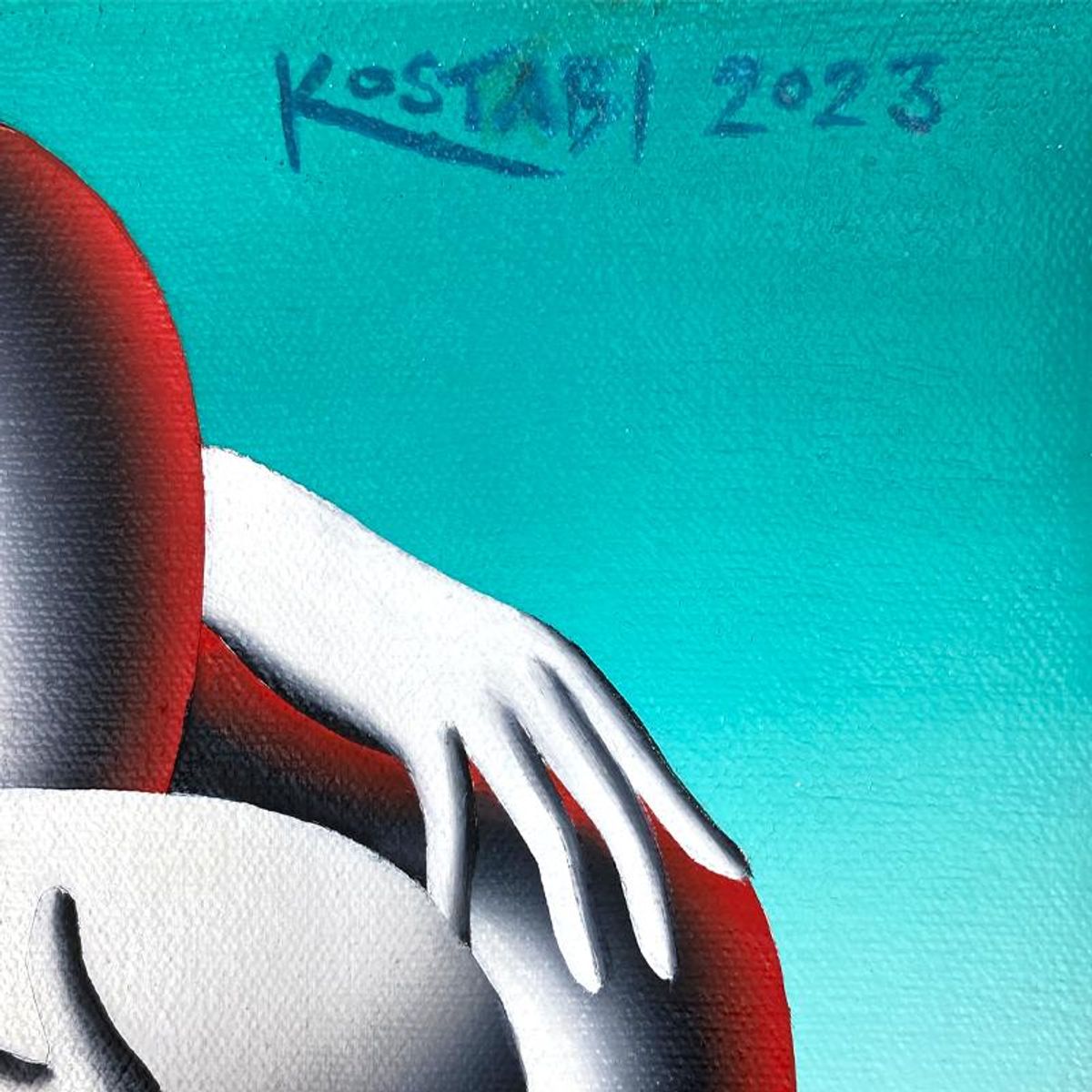 Mark Kostabi, "Sea of Devotion" Framed Original Oil Painting on Canvas, Hand Signed with a Certificate of Authenticity.