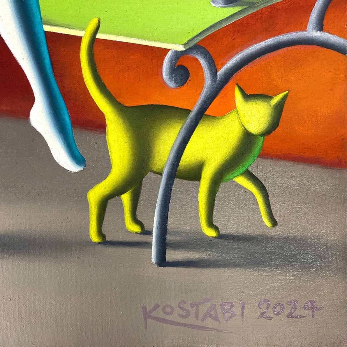 Mark Kostabi, "Autumn Bliss" Framed Original Oil Painting on Canvas, Hand Signed with COA