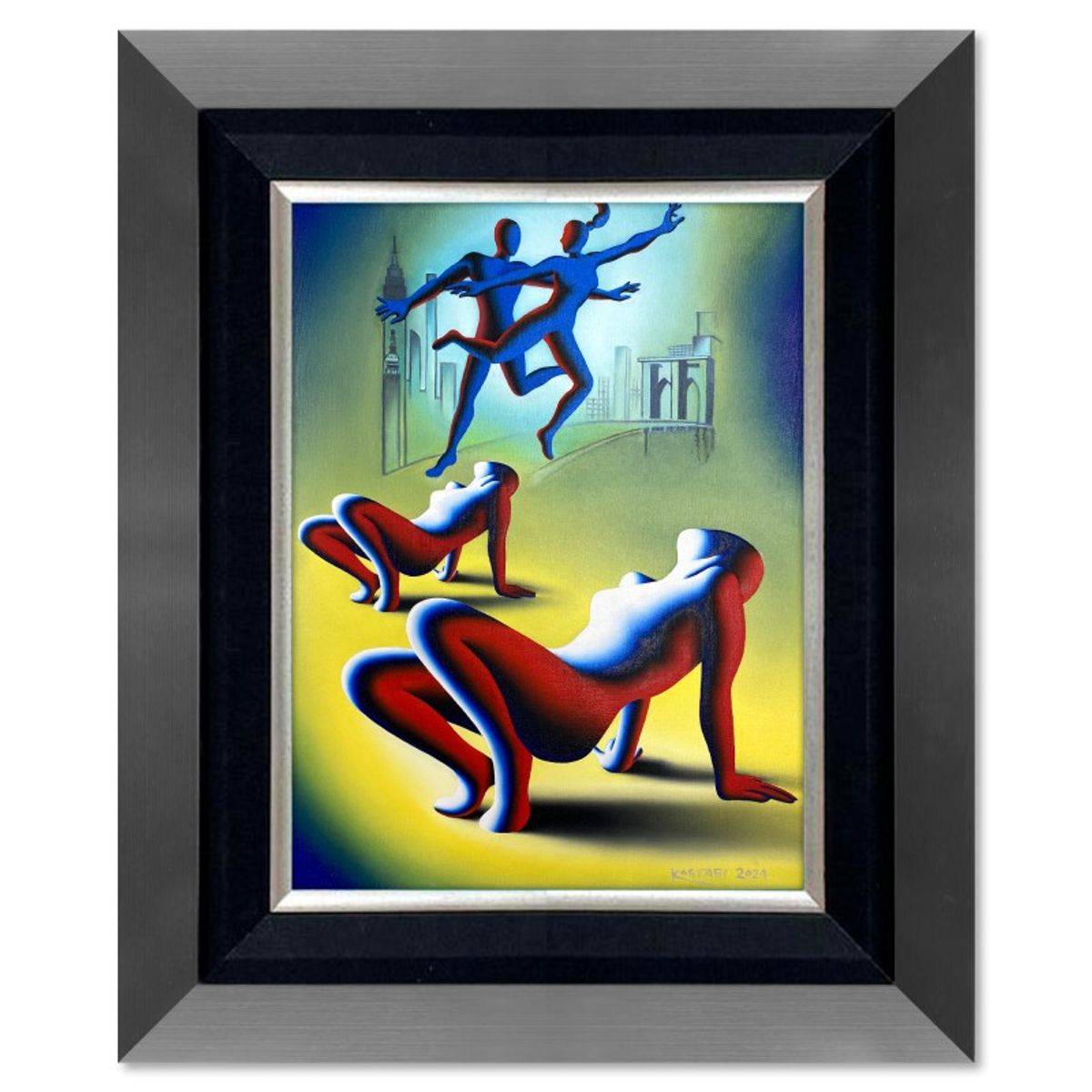 Mark Kostabi, "Take it To the Limit" Framed Original Oil Painting on Canvas, Hand Signed with COA