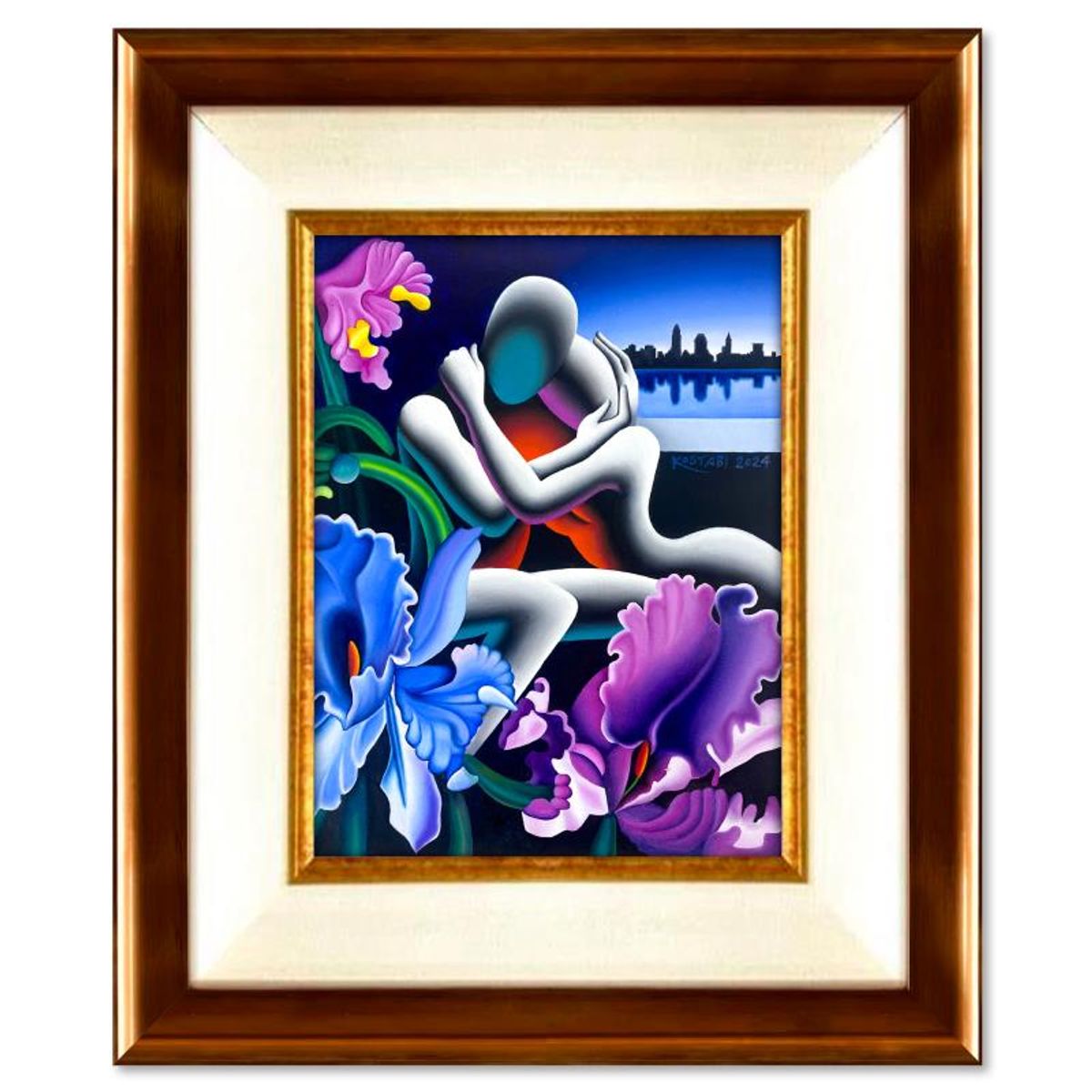 Mark Kostabi, "Euphoria in Bloom" Framed Original Oil Painting on Canvas, Hand Signed with COA