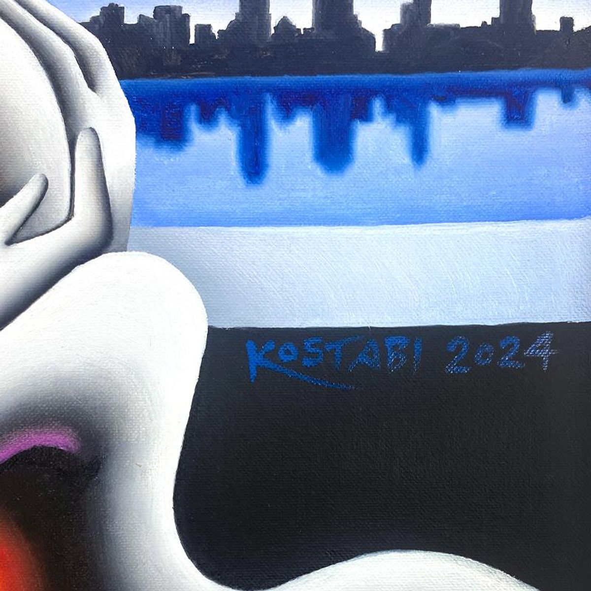 Mark Kostabi, "Euphoria in Bloom" Framed Original Oil Painting on Canvas, Hand Signed with COA