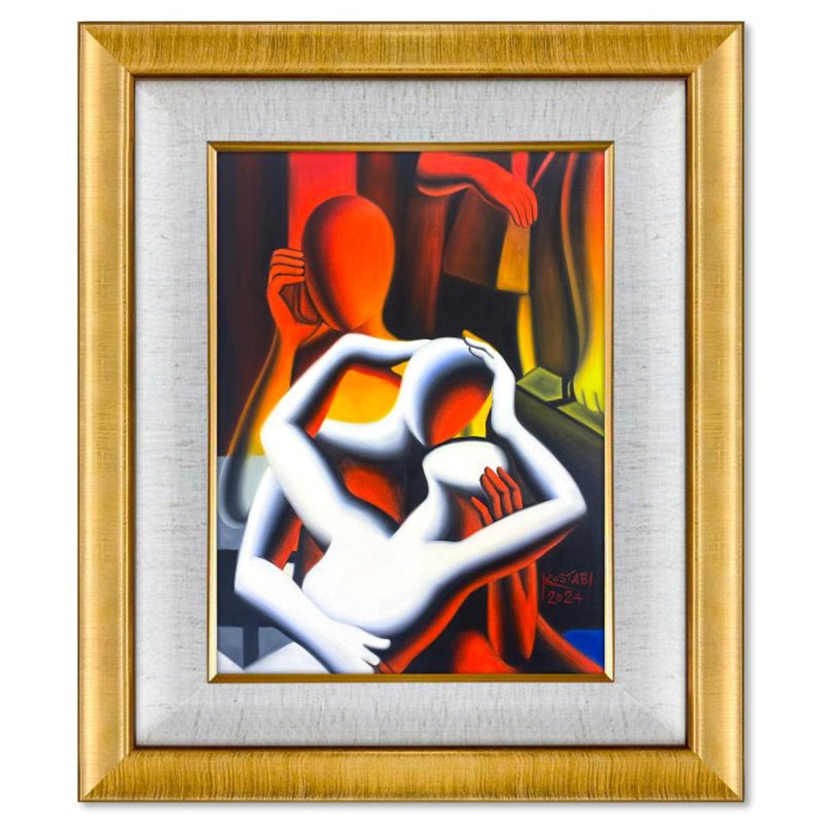 Mark Kostabi, "Secret Passion" Framed Original Oil Painting on Canvas, Hand Signed with COA
