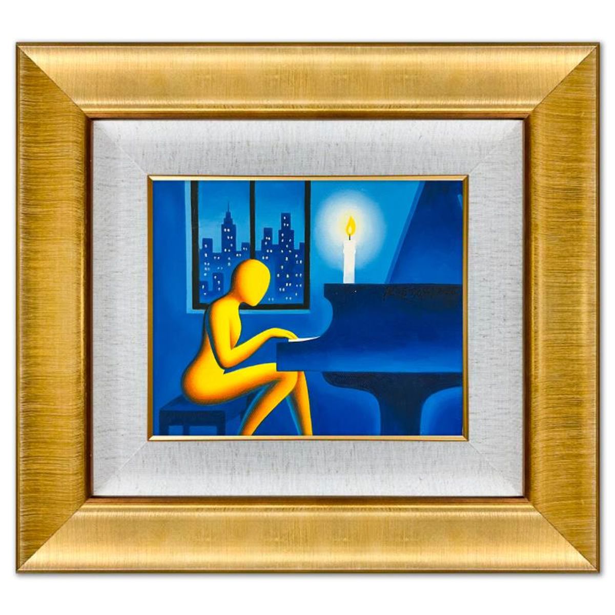 Mark Kostabi, "Shifting Midnight Melodies" Framed Original Oil Painting on Canvas, Hand Signed with a Certificate of Authenticity.