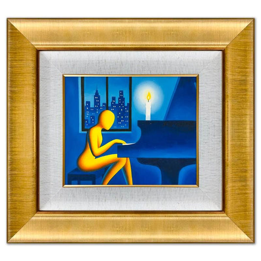Mark Kostabi, "Shifting Midnight Melodies" Framed Original Oil Painting on Canvas, Hand Signed with a Certificate of Authenticity.