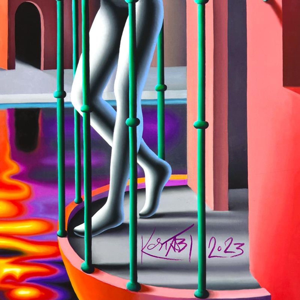 Mark Kostabi, "Twilight Serenade" Limited Edition, MP Numbered 9/15 and Hand Signed with Letter of Authenticity.