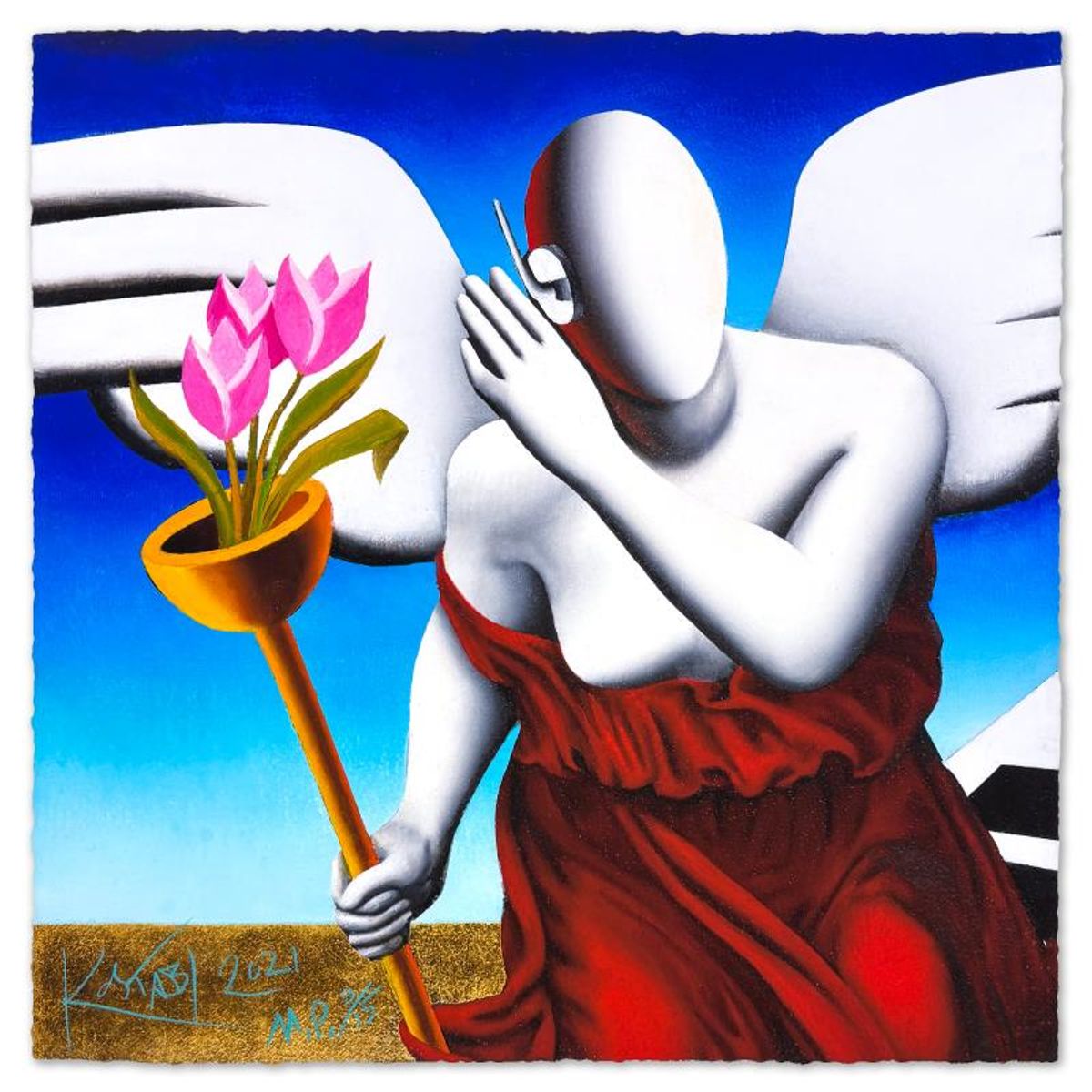 Mark Kostabi, "Service Call" Limited Edition, MP Numbered 9/15 and Hand Signed with Letter of Authenticity.